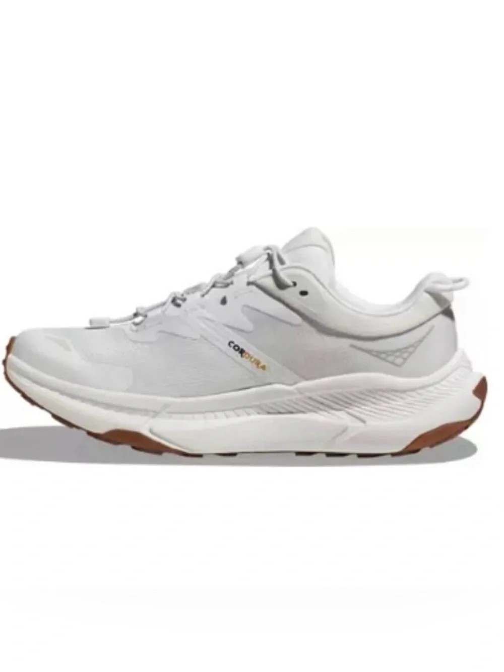 Hoka Men's White Athletic Sneakers with Brown Gum Outsole